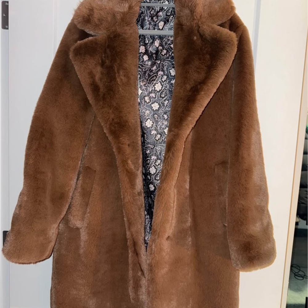 Elegant Brown Faux Fur Trench Coat
